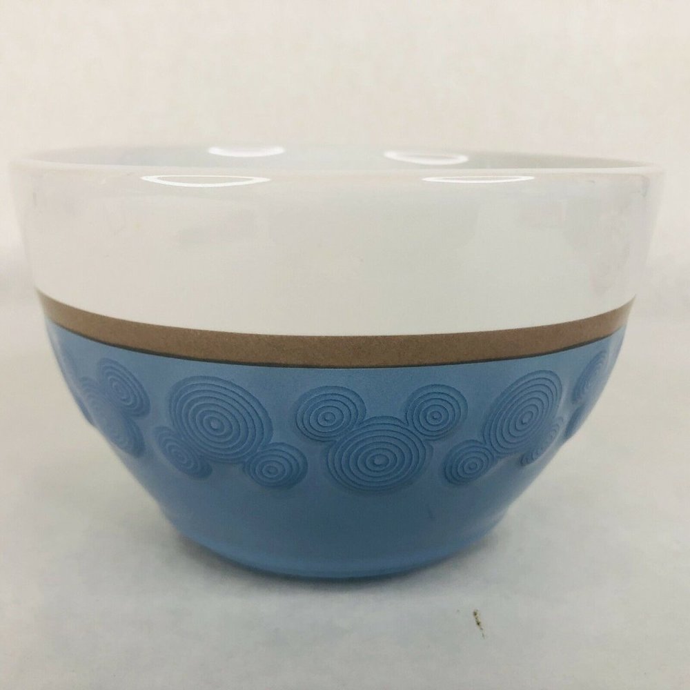 Disney Parks Mickey Mouse Soup Cereal Bowl Blue Brown Stripe White Thailand